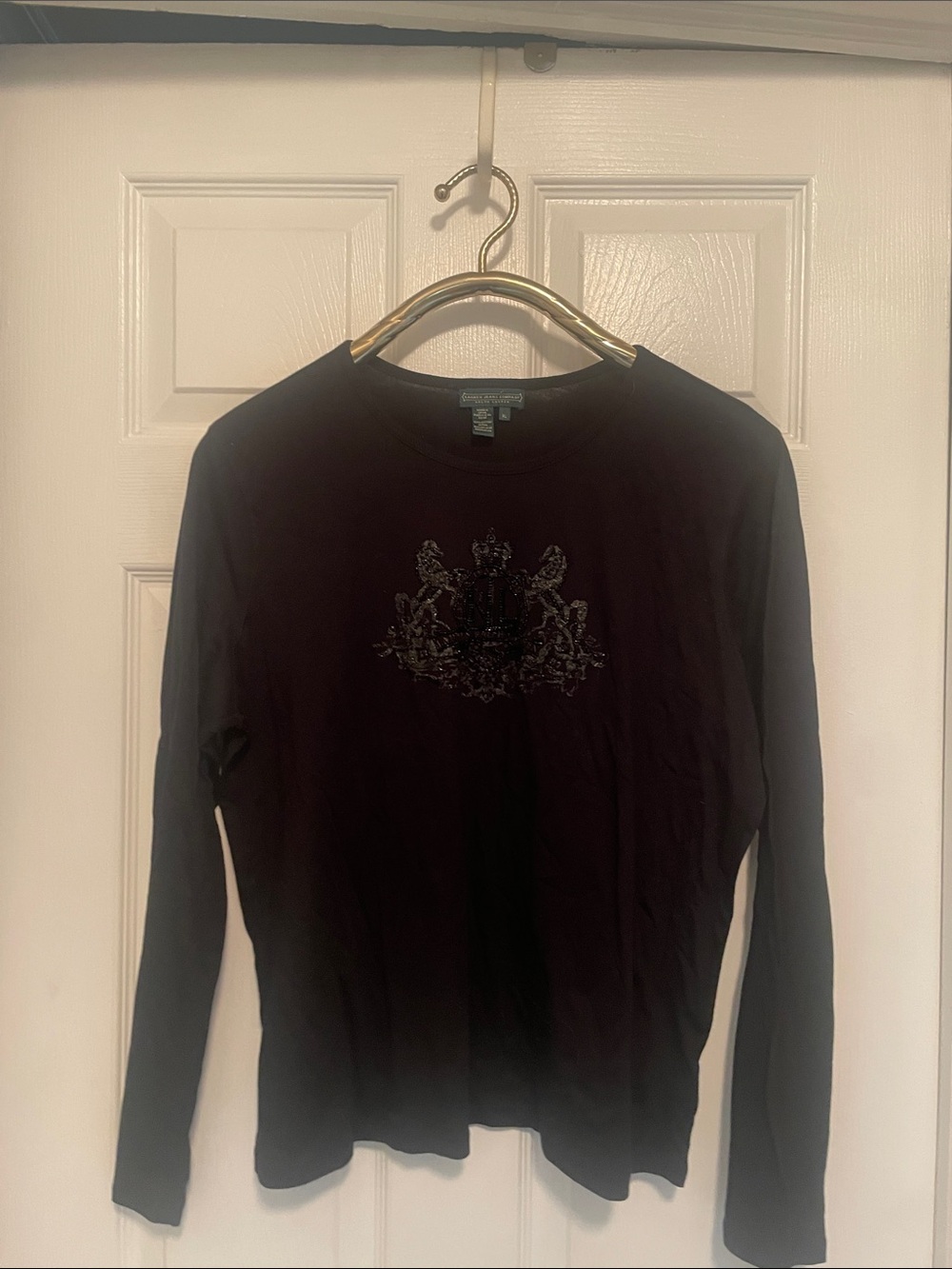Ralph Lauren Black Tee w/embossed  beaded Crown
